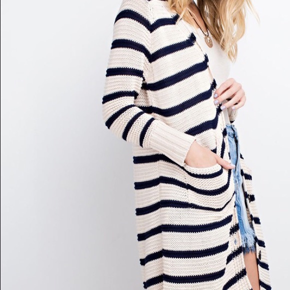 🤩LAST ONE🤩STRIPED KNIT OPEN LONG CARDIGAN - Picture 2 of 5